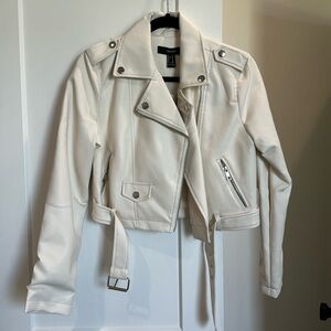 Cream/white faux leather biker jacket